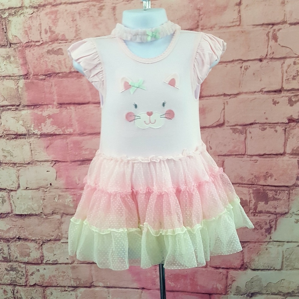Baby Girl Popover Tutu Dress Kitty Sz 3M or 6M